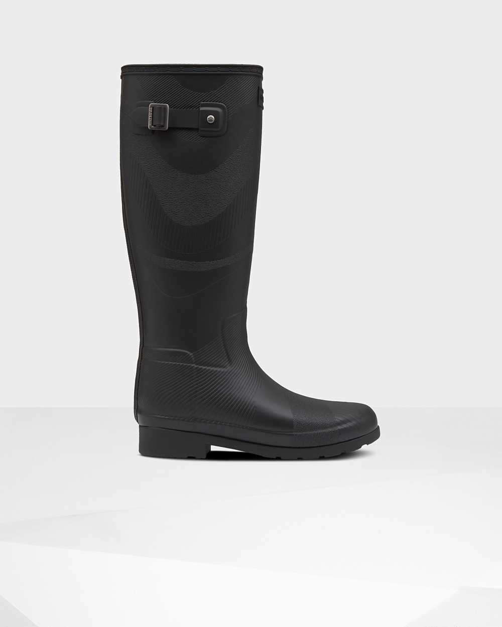 Hunter Original Refined Insulated Wave Texture Tall Women's Rain Boots NZ-02669F Black